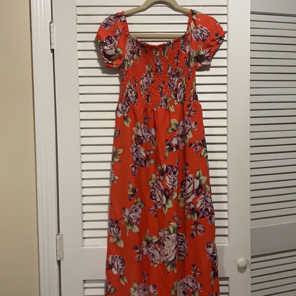 Coral off the shoulder maxi dress